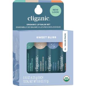Cliganic Organic Lip Balm Set – 4 Flavors – Natural Hydrating for Cracked & Dry Lips(1 Count (Pack of 4))