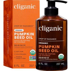 Cliganic Organic Pumpkin Seed Oil, 100% Pure – For Face & Hair | Natural Cold Pressed Unrefined (Packaging May Vary)(8 Fl Oz (Pack of 1))