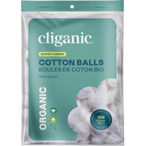Cliganic Organic Super Jumbo Cotton Balls (100 Count) – Hypoallergenic, Absorbent, Large Size, 100% Pure (Packaging May Vary)(100 Count (Pack of 1))