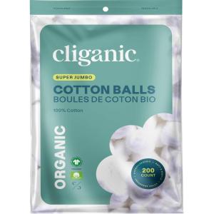 Cliganic Organic Super Jumbo Cotton Balls (100 Count) – Hypoallergenic, Absorbent, Large Size, 100% Pure (Packaging May Vary)(200 Count (Pack of 1))