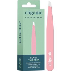 Cliganic Professional Eyebrow Tweezers Slant Tip – Precision for Men & Women, Stainless Steel Best for Plucking Chin Facial Hair(Pink)