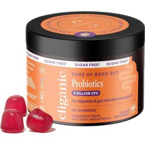 Cliganic Sugar-Free Probiotics Gummies for Men & Women (5 Billion CFU, 30-Day Supply) – Berry Flavor, Vegan, Non-GMO, Kosher, Gluten-Free, Promotes Digestive Health, Balances Gut Microbiome(30 Count (Pack of 1))