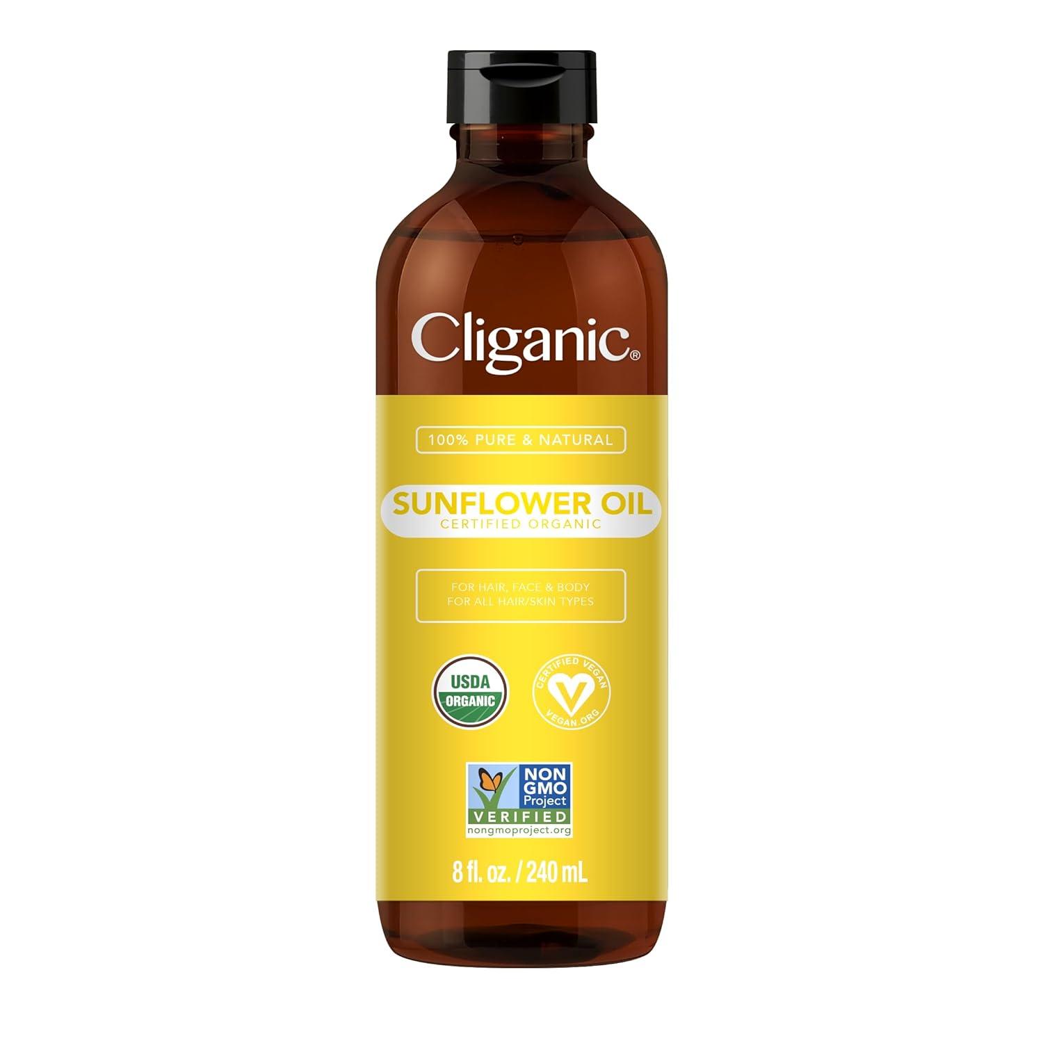imageCliganic Organic Sunflower Oil 100 Pure 8oz For Skin Hair amp Face Natural Cold Pressed Unrefined8 Fl Oz Pack of 1