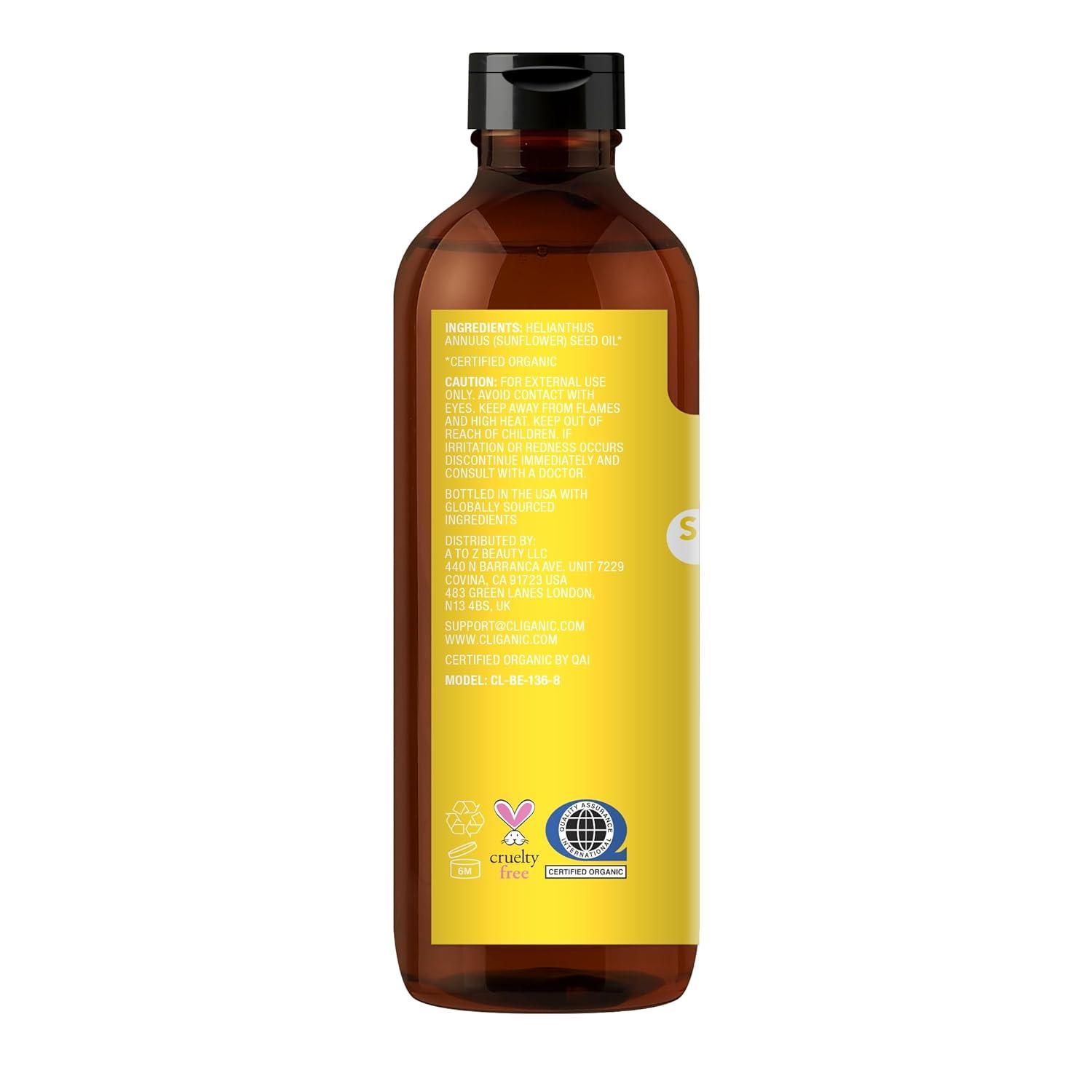 imageCliganic Organic Sunflower Oil 100 Pure 8oz For Skin Hair amp Face Natural Cold Pressed Unrefined8 Fl Oz Pack of 1