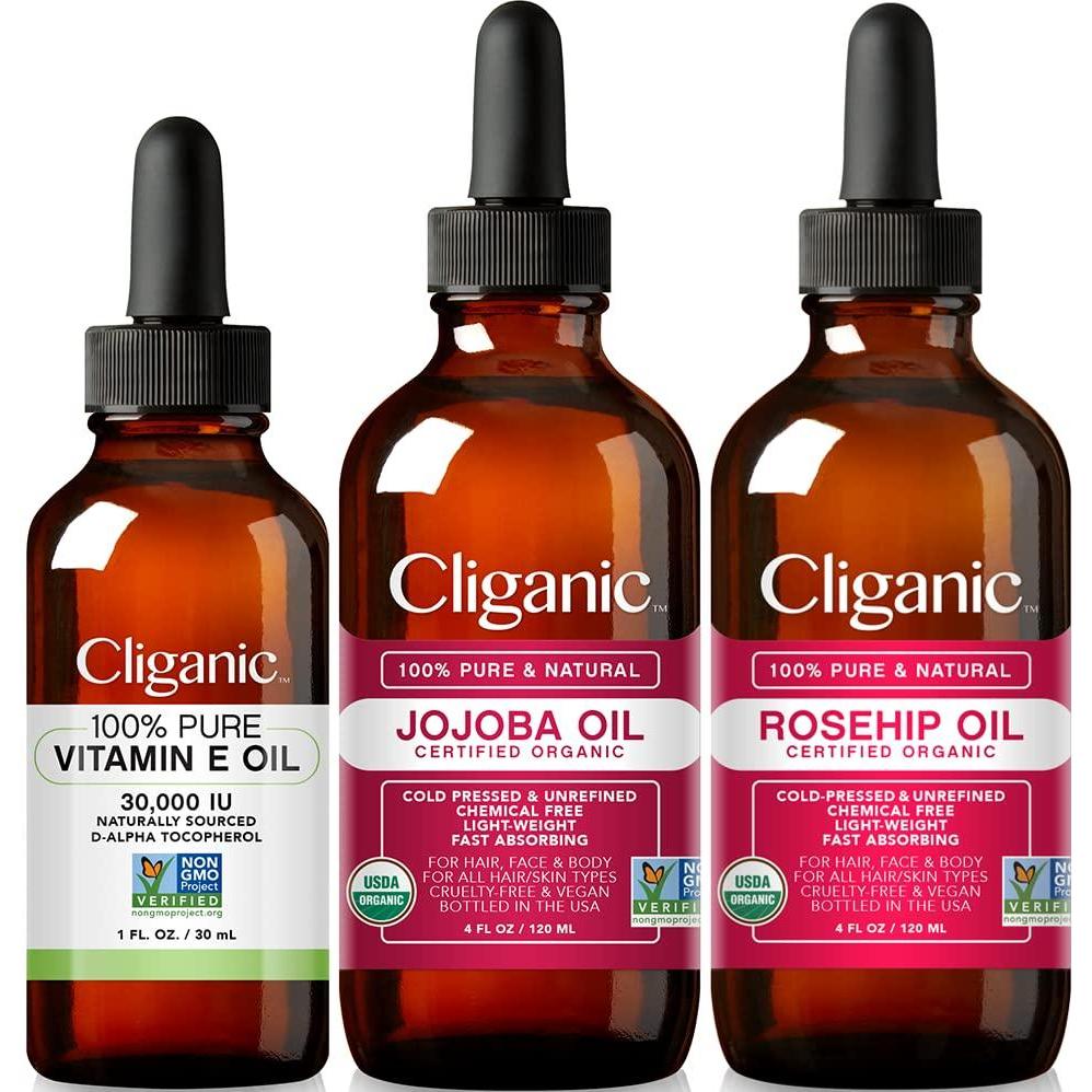 imageCliganic Face Oil Trio Vitamin E Jojoba Rosehip Oil