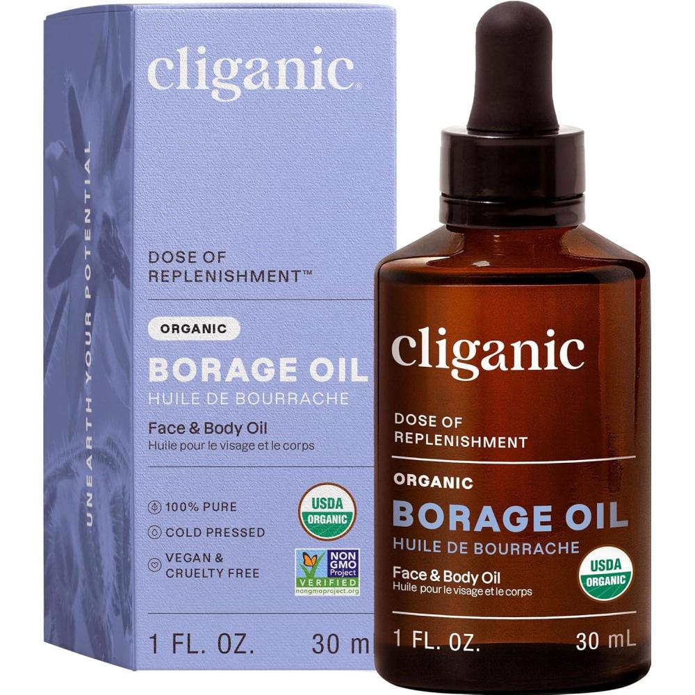 imageCliganic Organic Borage Seed Oil for Face 100 Pure 1oz  Natural NonGMO Cold Pressed1 Fl Oz Pack of 1