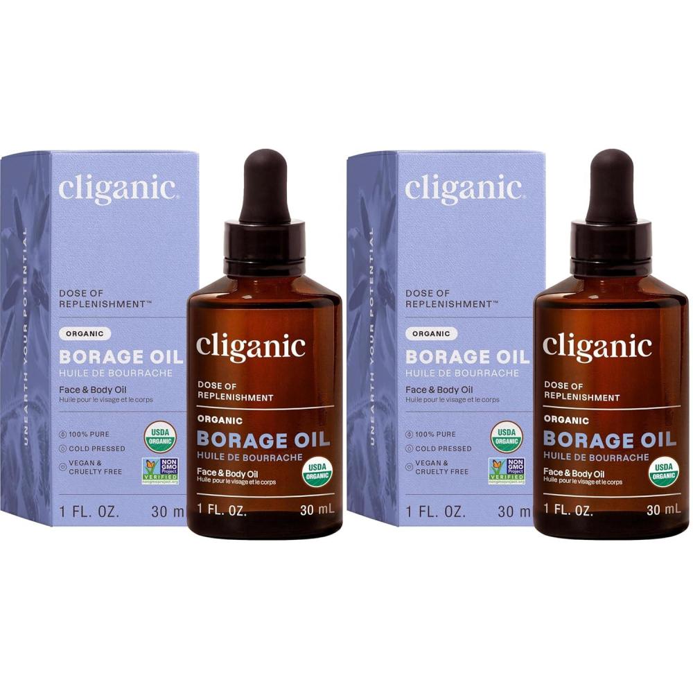 imageCliganic Organic Borage Seed Oil for Face 100 Pure 1oz Natural NonGMO Cold Pressed1 Fl Oz Pack of 2