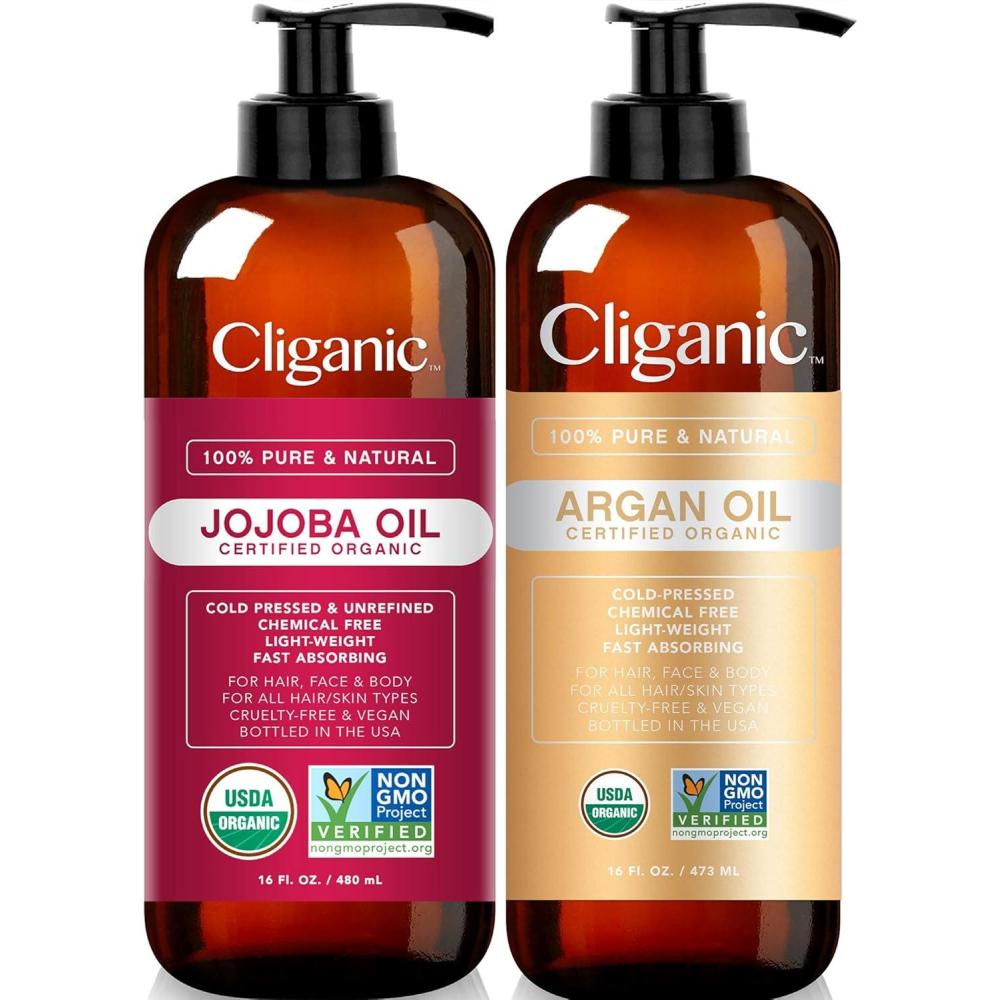 imageCliganic Organic Carrier Oil Duo Jojoba Oil 16oz and Argan Oil 16oz