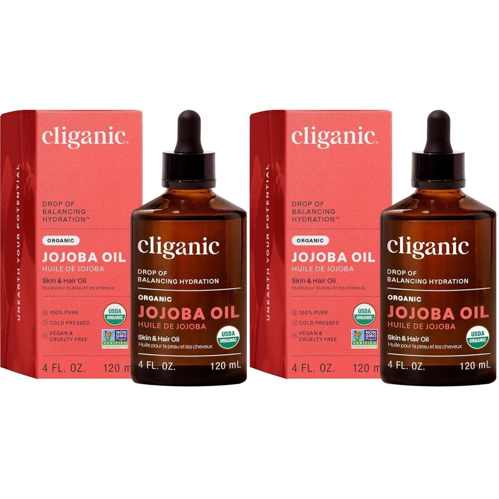 imageCliganic Organic Jojoba Oil 32 oz 100 Pure  Bulk Natural Cold Pressed Unrefined Hexane Free Oil for Hair amp Face4 Fl Oz Pack of 2