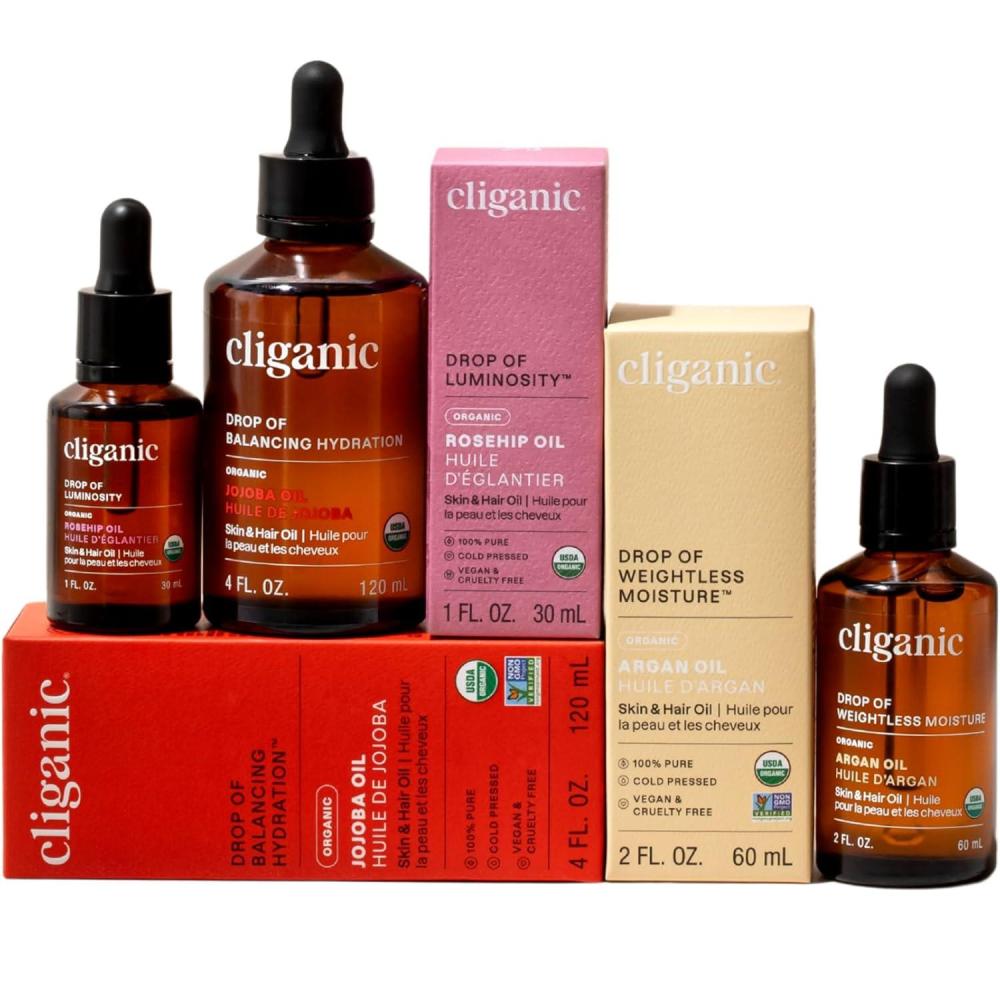imageCliganic Organic Natures Glow Oils Trio Jojoba Argan amp Rosehip For Face Hair amp Body