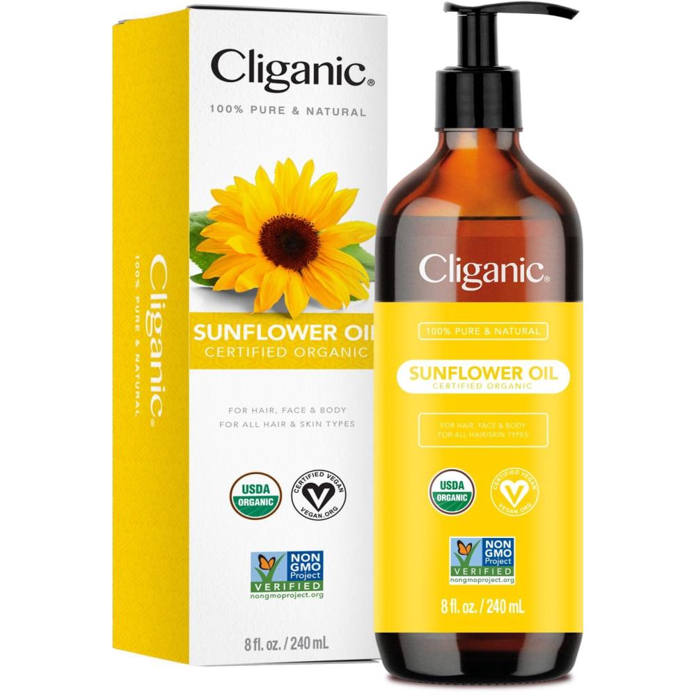 imageCliganic Organic Sunflower Oil 100 Pure 8oz  For Skin Hair amp Face  Natural Cold Pressed Unrefined8 Fl Oz Pack of 1