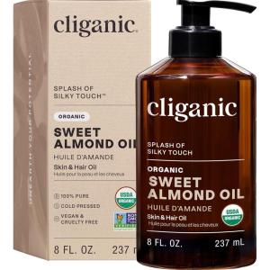 Cliganic Organic Sweet Almond Oil, 100% Pure (8oz) – for Skin & Hair, Nourishing Carrier Oil for Face & Body(8 Fl Oz (Pack of 1))