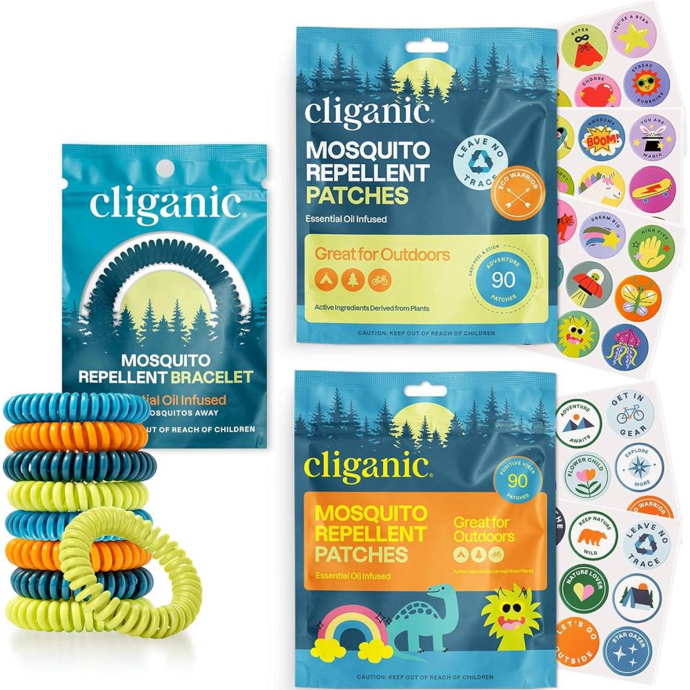 imageCliganic Mosquito Repellent Bracelet amp Repellent Patches Trio  for The Whole Family