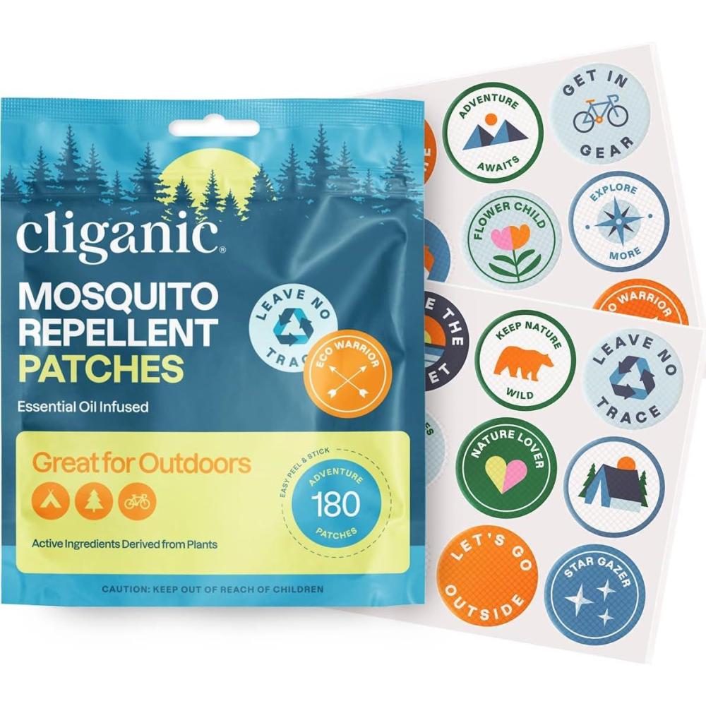 imageCliganic Mosquito Repellent Stickers 90 Pack Camping Patches for Kids amp Adults Natural DEETFree Essential Oil Infused180 Count Pack of 1