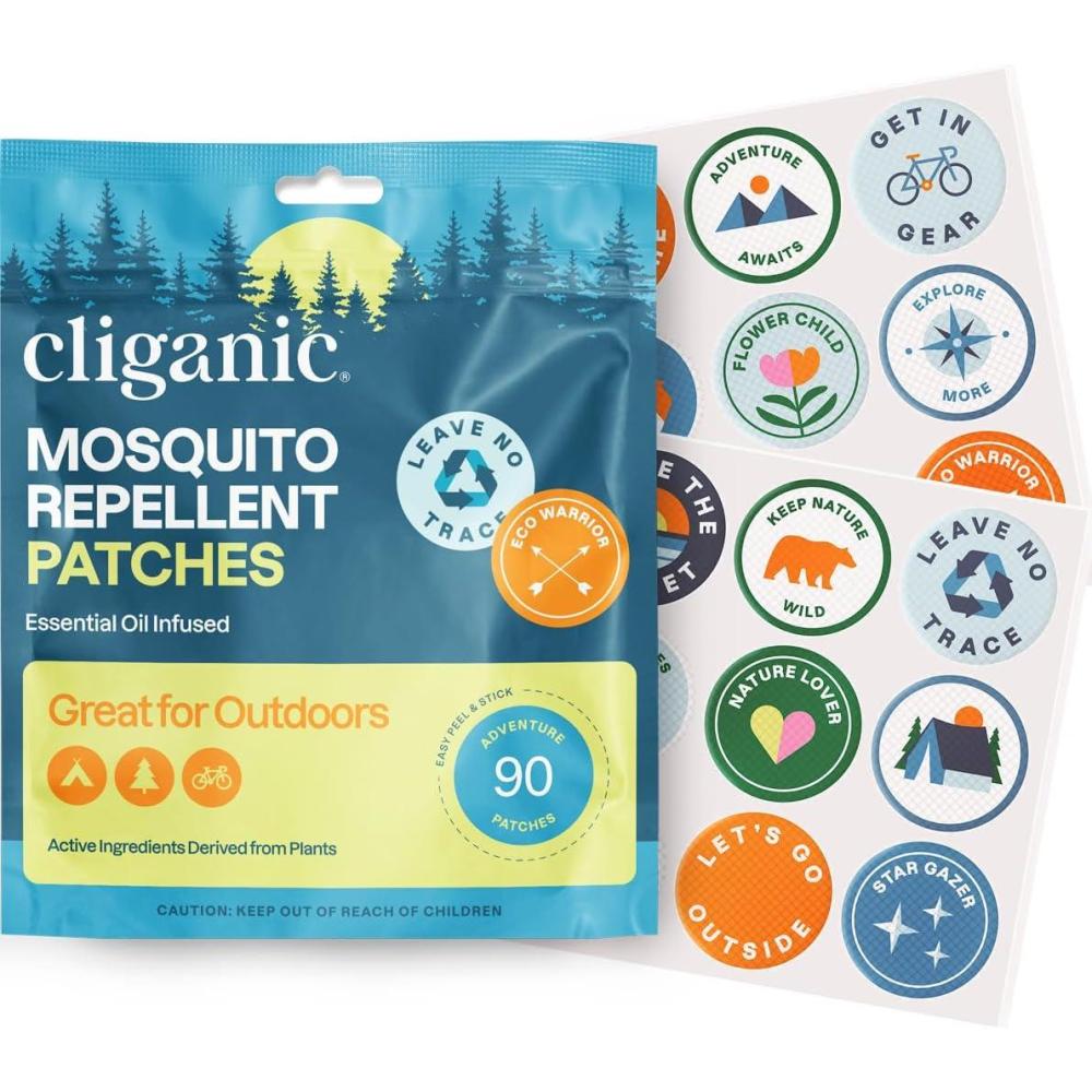 imageCliganic Mosquito Repellent Stickers 90 Pack Camping Patches for Kids amp Adults Natural DEETFree Essential Oil Infused90 Count Pack of 1