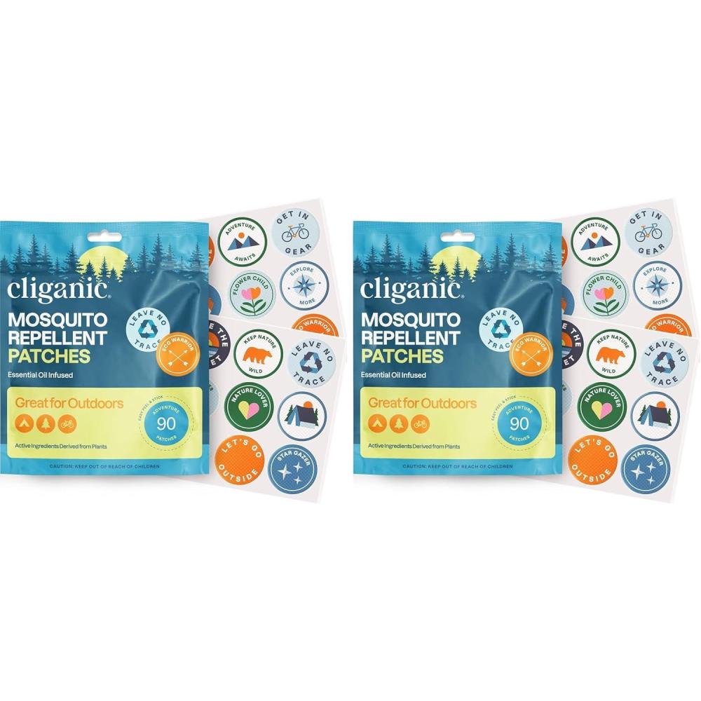 imageCliganic Mosquito Repellent Stickers 90 Pack Camping Patches for Kids amp Adults Natural DEETFree Essential Oil Infused90 Count Pack of 2