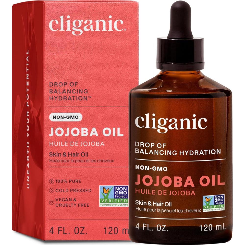 imageCliganic NonGMO Jojoba Oil for Skin Hair amp Face 4oz 100 Pure Natural Cold Pressed Unrefined Hexane Free4 Fl Oz Pack of 1