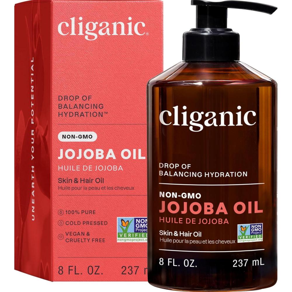 imageCliganic NonGMO Jojoba Oil for Skin Hair amp Face 4oz 100 Pure Natural Cold Pressed Unrefined Hexane Free8 Fl Oz Pack of 1