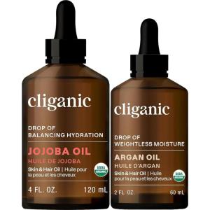 Cliganic Carrier Oils Duo: Organic Jojoba Oil and Organic Argan Oil