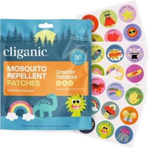 Cliganic Mosquito Repellent Stickers (90 Pack) – Positive Vibes Patches for Kids, Natural DEET-Free, Essential Oil Infused(90 Count (Pack of 1))