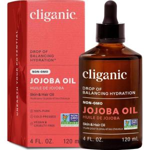 Cliganic Non-GMO Jojoba Oil for Skin, Hair & Face (4oz) | 100% Pure, Natural Cold Pressed Unrefined Hexane Free(4 Fl Oz (Pack of 1))