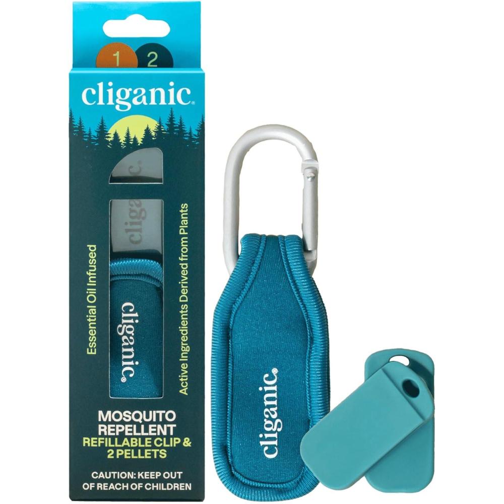 imageCliganic Mosquito Repellent Pack 2 Clips 4 Refill Pellets Natural DEETFree Essential Oil Infused1 Count Pack of 1