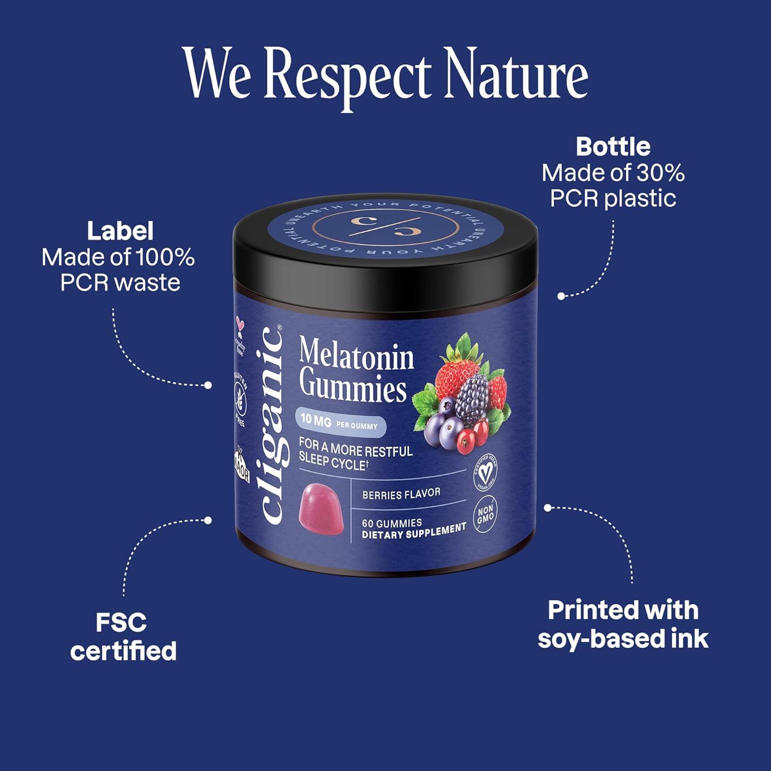 imageCliganic Melatonin Gummies 10 mg 120Day Supply Adult Sleep Aid Berry Flavor Vegan NonGMO Kosher GlutenFree Supplement Helps Regulate Circadian Rhythm amp Promotes Peaceful Nights60 Count Pack of 1
