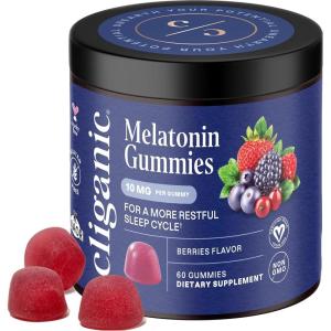 Cliganic Melatonin Gummies (10 mg, 120-Day Supply) – Adult Sleep Aid, Berry Flavor, Vegan, Non-GMO, Kosher, Gluten-Free Supplement, Helps Regulate Circadian Rhythm & Promotes Peaceful Nights(60 Count (Pack of 1))