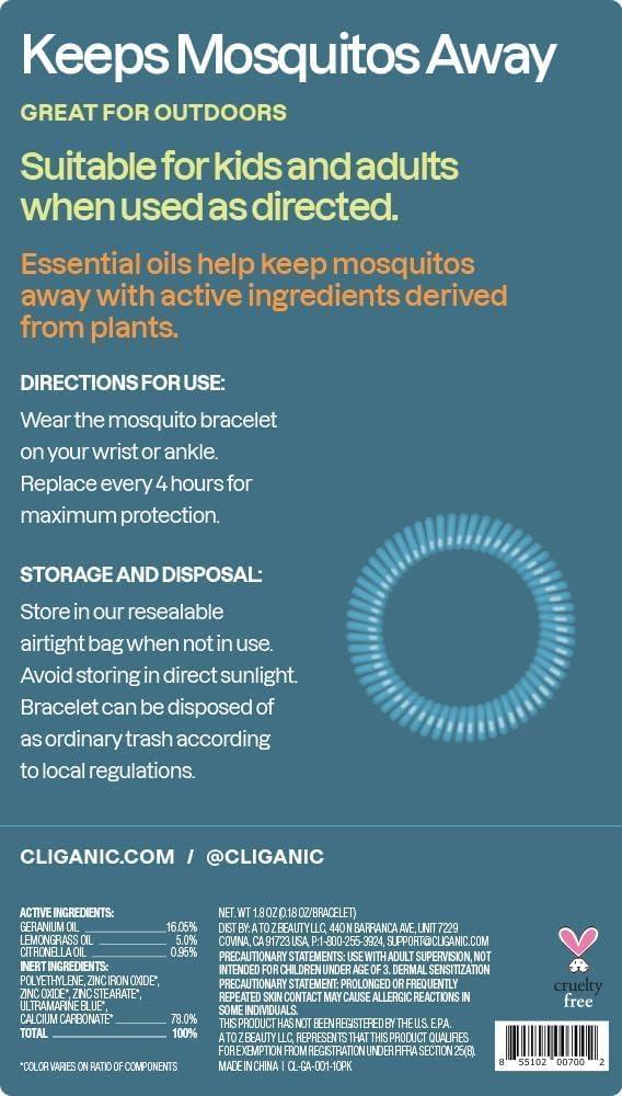 imageCliganic 10 Pack Mosquito Repellent Bracelets for Adults amp Kids Neutral Colors Natural DEETFree Bands Individually Wrapped1 Count Pack of 10