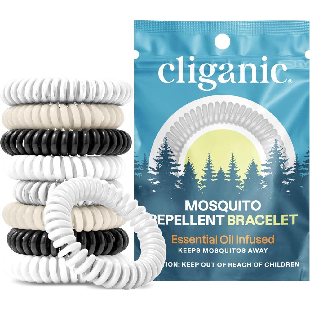 imageCliganic 10 Pack Mosquito Repellent Bracelets for Adults amp Kids Neutral Colors  Natural DEETFree Bands Individually Wrapped1 Count Pack of 10