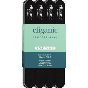 Cliganic 12 Pack Nail File Set: 180/240 Grit | Professional Emery Boards for Natural, Gel & Acrylic Nails | Washable Double Sided Kit | Cliganic 90 Days Warranty(12 Count (Pack of 1))
