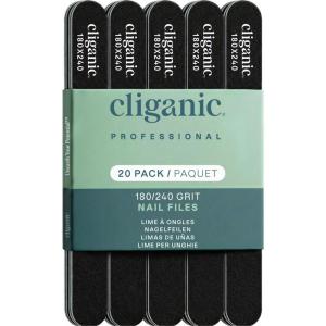 Cliganic 12 Pack Nail File Set: 180/240 Grit | Professional Emery Boards for Natural, Gel & Acrylic Nails | Washable Double Sided Kit | Cliganic 90 Days Warranty(20 Count (Pack of 1))
