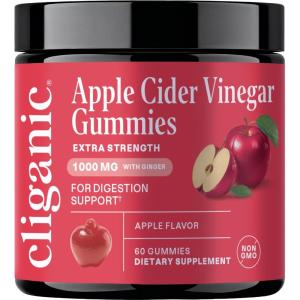 Cliganic Apple Cider Vinegar + Ginger Gummies – 1000 mg per Serving, Apple Flavor ACV Supplement for Women & Men, Non-GMO, Supports Digestion, Detox & Healthy Metabolism, 60 Count(1 Count (Pack of 60))