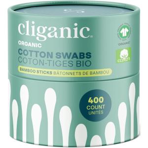 Cliganic Organic Bamboo Cotton Swabs, 200 Count – 100% Pure Natural Cotton, Chlorine-Free Hypoallergenic, Soft, Gentle & Absorbent Buds(400 Count)