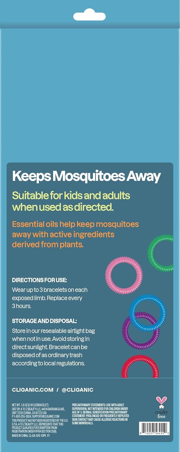 imageCliganic 40 Pack Mosquito Repellent Bracelets for Adults amp Kids Rainbow Colors Natural DEETFree Bands Individually Wrapped1 Count Pack of 10