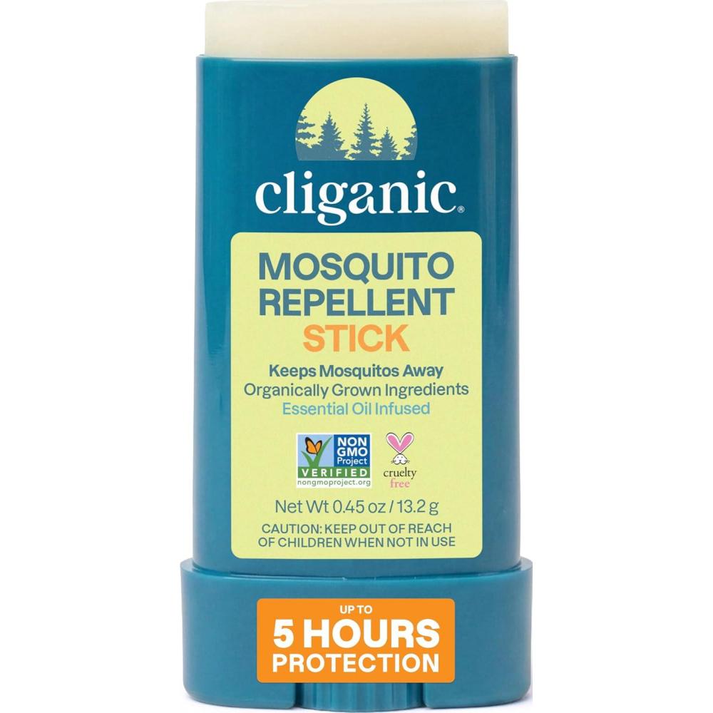 imageCliganic Mosquito Repellent Stick for Adults amp Kids 5 Hours of Natural DEETFree Protection NonGMO Verified with Organically Grown Ingredients amp Essential Oils Easy to Use Travel Stick1 Count Pack of 1