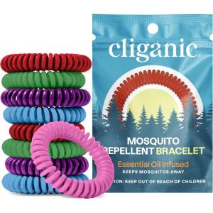Cliganic 40 Pack Mosquito Repellent Bracelets for Adults & Kids (Rainbow Colors) – Natural DEET-Free Bands, Individually Wrapped(1 Count (Pack of 10))