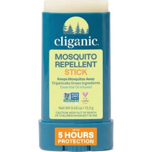 Cliganic Mosquito Repellent Stick for Adults & Kids – 5 Hours of Natural, DEET-Free Protection, Non-GMO Verified, with Organically Grown Ingredients & Essential Oils, Easy to Use Travel Stick(1 Count (Pack of 1))