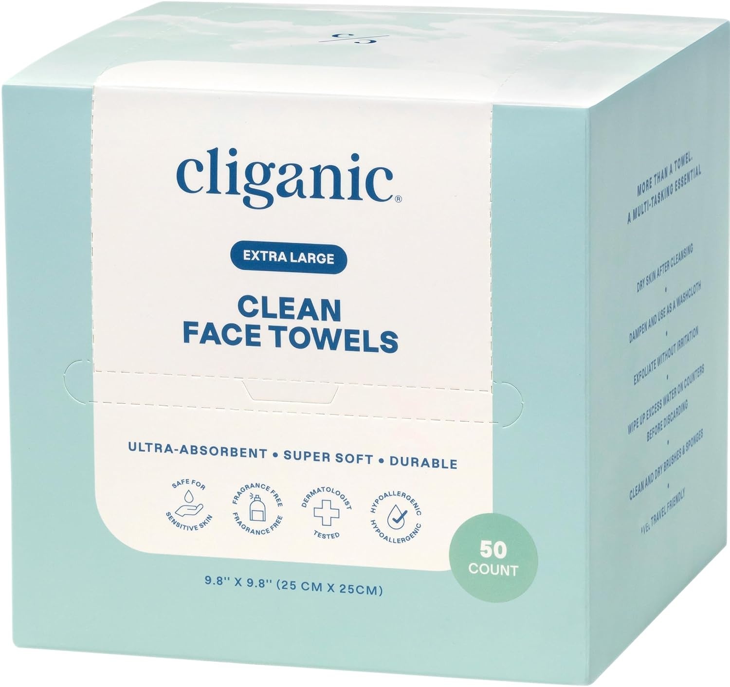 image:imageCliganic Clean Face Towels XL MultiPack 300 Count Disposable UltraAbsorbent Hypoallergenic amp Soft Makeup Remover Dry Wipes Pamper Your Face Hygienic Towelettes for All Skin Types50 Count Pack of 2