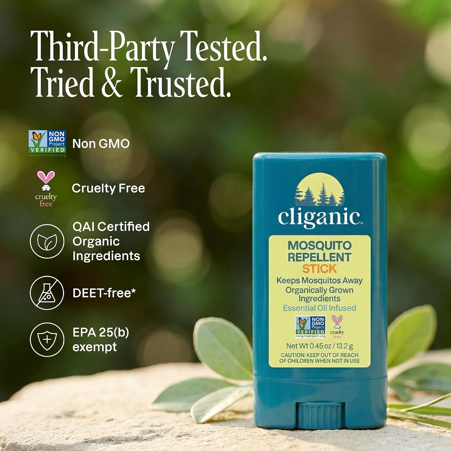 image:imageCliganic Mosquito Repellent Stick for Adults amp Kids 5 Hours of Natural DEETFree Protection NonGMO Verified with Organically Grown Ingredients amp Essential Oils Easy to Use Travel Stick 3 Pack1 Count Pack of 3