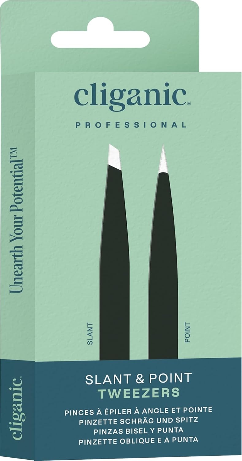 image:imageCliganic Professional Eyebrow Tweezers Slant Tip Precision for Men amp Women Stainless Steel Best for Plucking Chin Facial HairBlack