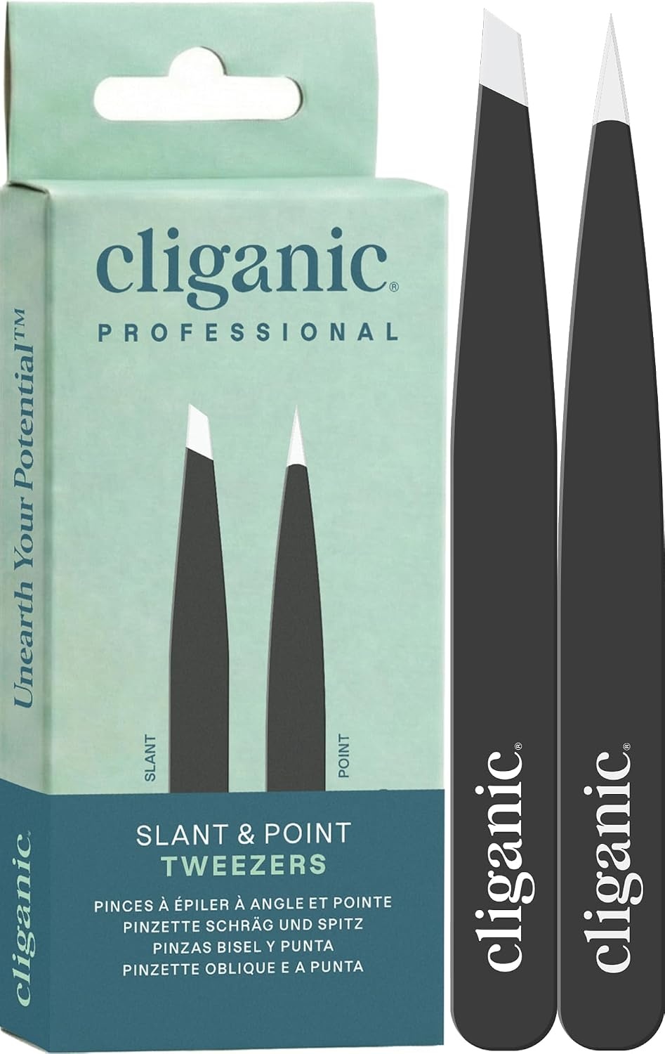 image:imageCliganic Professional Eyebrow Tweezers Slant Tip Precision for Men amp Women Stainless Steel Best for Plucking Chin Facial HairBlack
