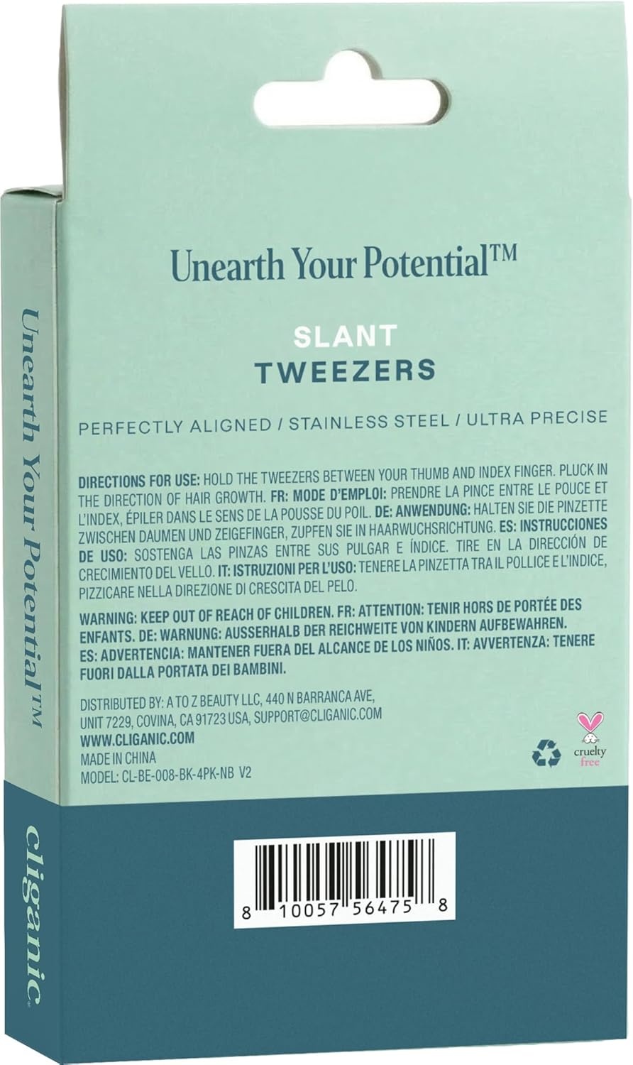 image:imageCliganic Professional Eyebrow Tweezers Slant Tip Precision for Men amp Women Stainless Steel Best for Plucking Chin Facial HairBlack
