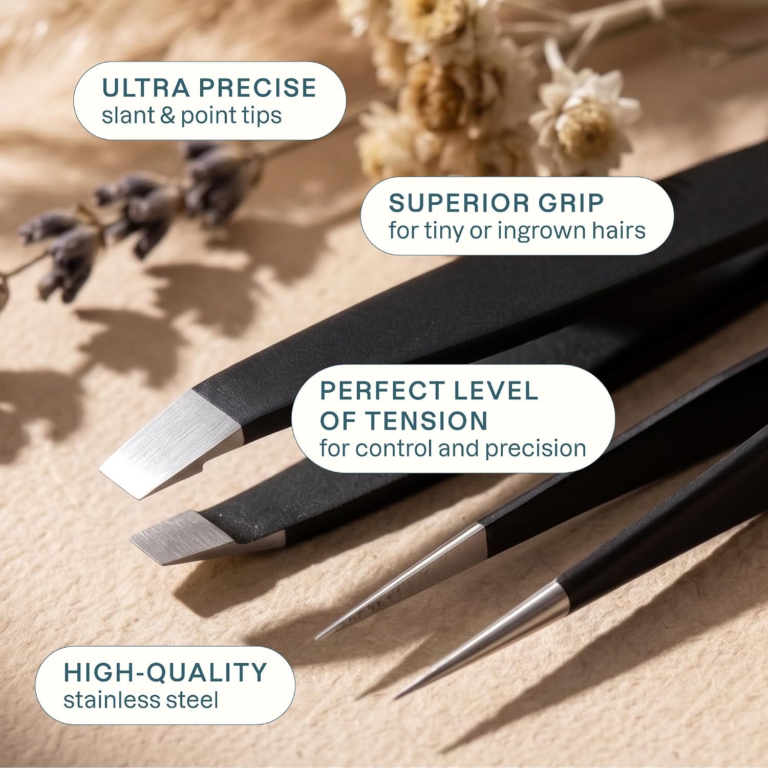 image:imageCliganic Professional Eyebrow Tweezers Slant Tip Precision for Men amp Women Stainless Steel Best for Plucking Chin Facial HairBlack