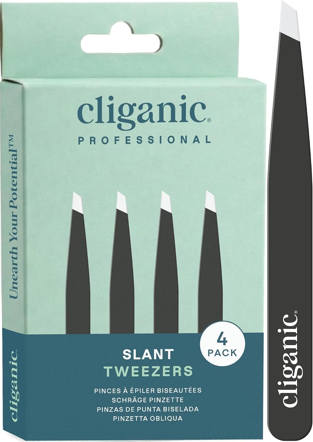 image:imageCliganic Professional Eyebrow Tweezers Slant Tip Precision for Men amp Women Stainless Steel Best for Plucking Chin Facial HairBlack