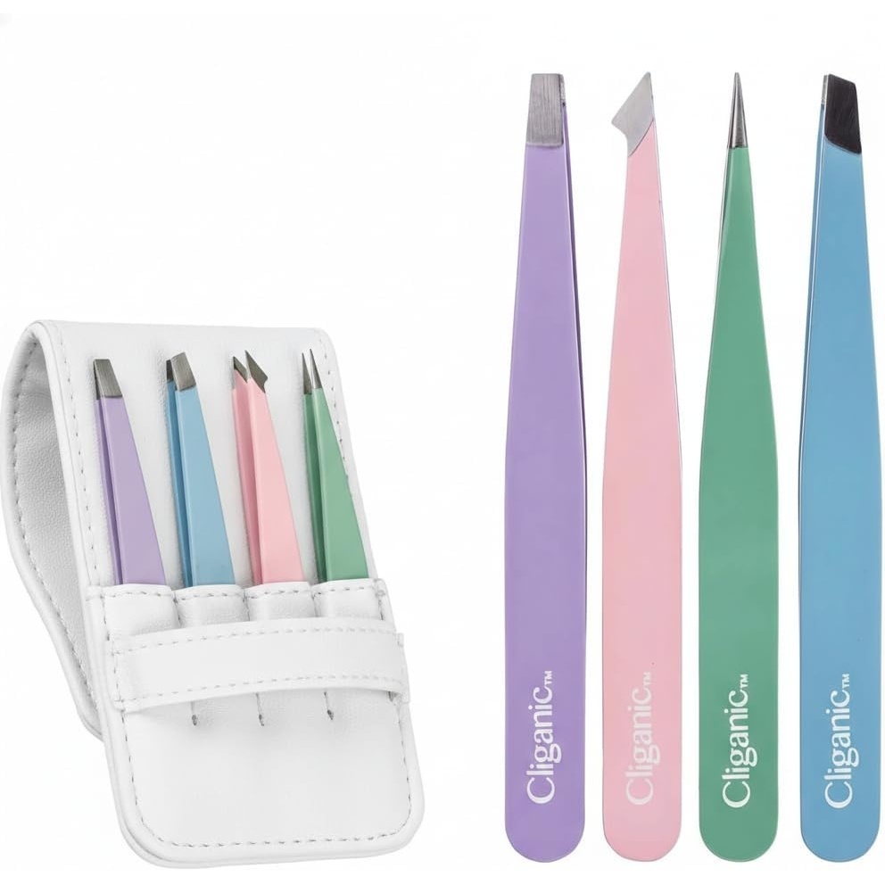 image:imageCliganic Professional Eyebrow Tweezers Slant Tip Precision for Men amp Women Stainless Steel Best for Plucking Chin Facial HairAssorted