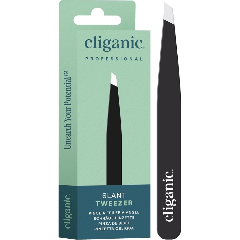 image:imageCliganic Professional Eyebrow Tweezers Slant Tip  Precision for Men amp Women Stainless Steel Best for Plucking Chin Facial HairBlack