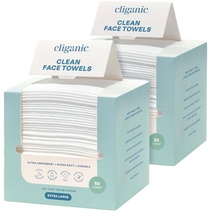 Cliganic Clean Face Towels XL, Multi-Pack (300 Count), Disposable, Ultra-Absorbent, Hypoallergenic & Soft – Makeup Remover Dry Wipes, Pamper Your Face, Hygienic Towelettes, for All Skin Types(50 Count (Pack of 2))