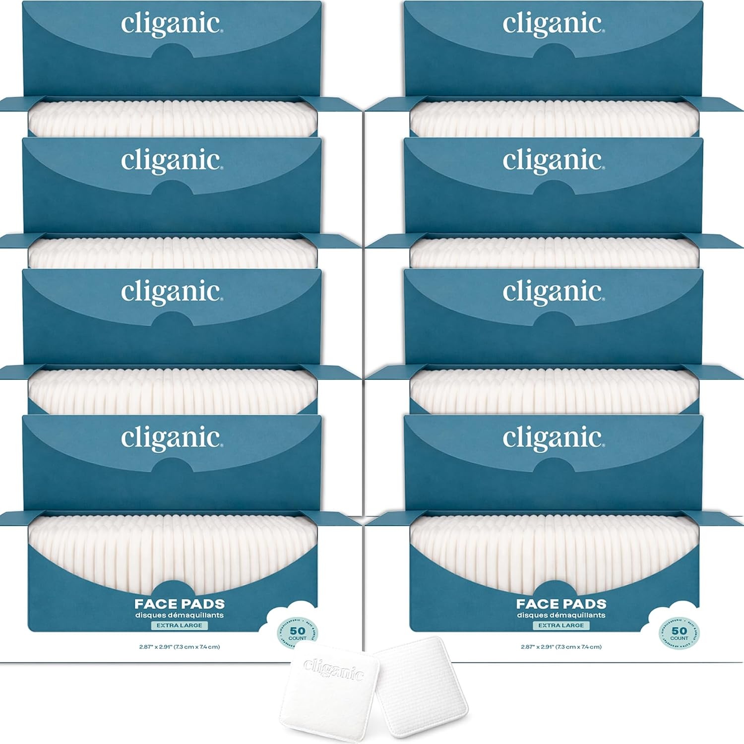 image:imageCliganic Premium Cotton Rounds for Face Bulk 1200 Count Makeup Remover Pads Hypoallergenic LintFree 100 Pure Cotton50 Count Pack of 8