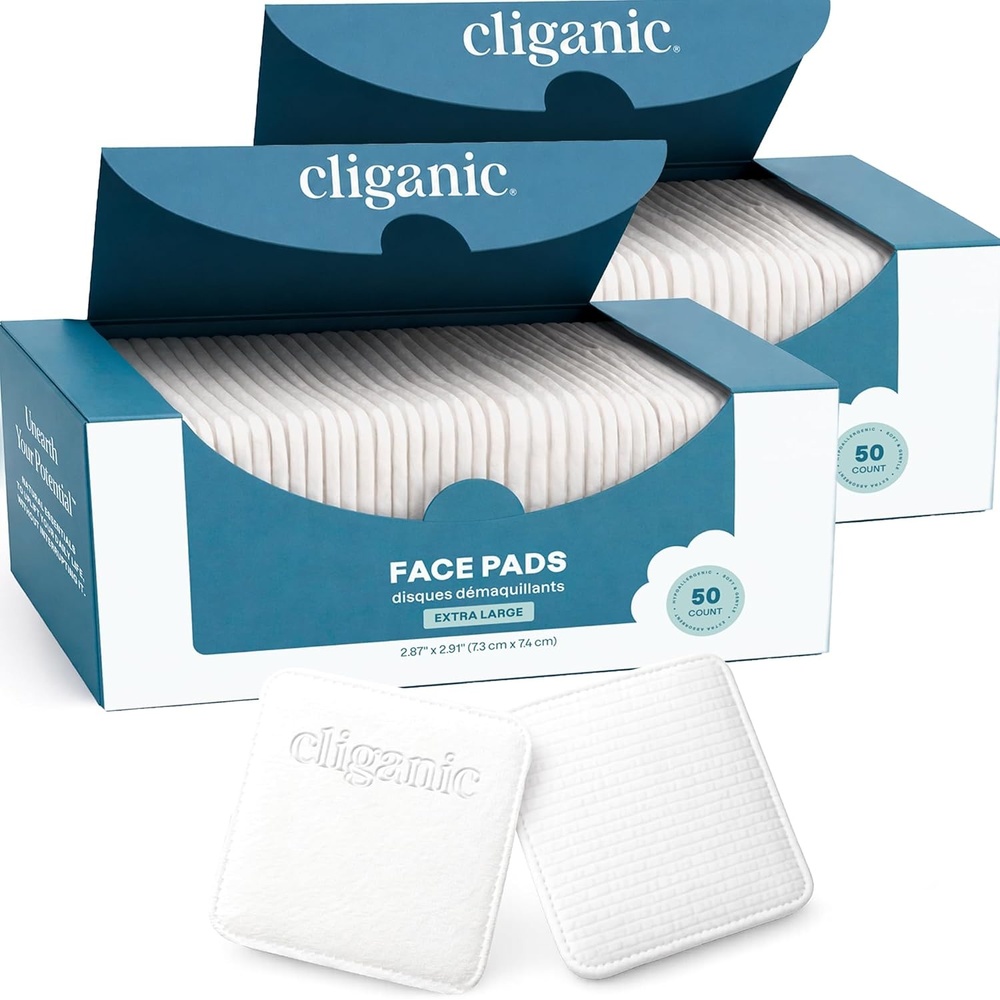 image:imageCliganic Premium Cotton Rounds for Face Bulk 1200 Count Makeup Remover Pads Hypoallergenic LintFree 100 Pure Cotton50 Count Pack of 2